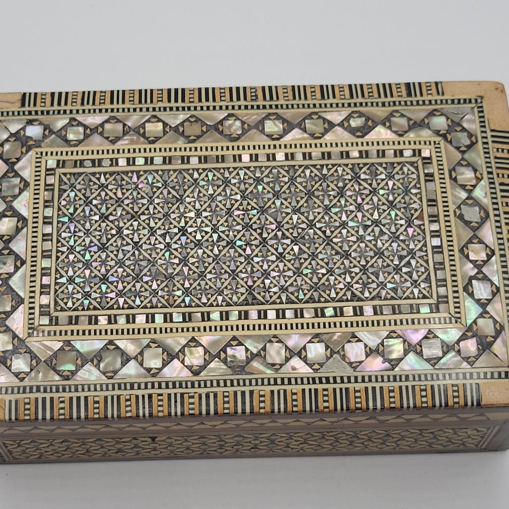 Handmade Wood Jewelry Box Inlaid Mother of Pearl - Picture 2 of 10